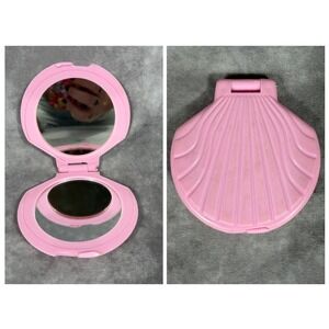 Vintage Pink Seashell Compact Mirror Double Sided Scallop Shell Portable Mirror